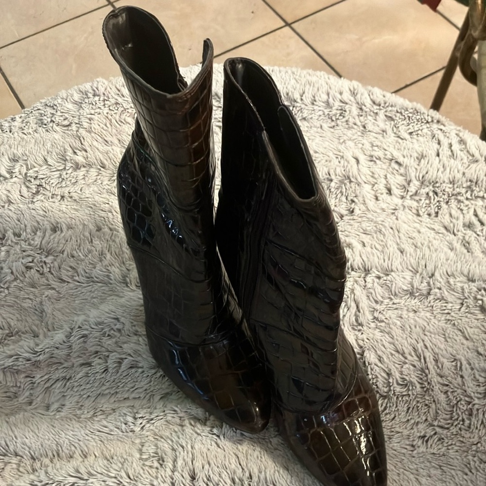 JOEY brown croco mid calf boots
